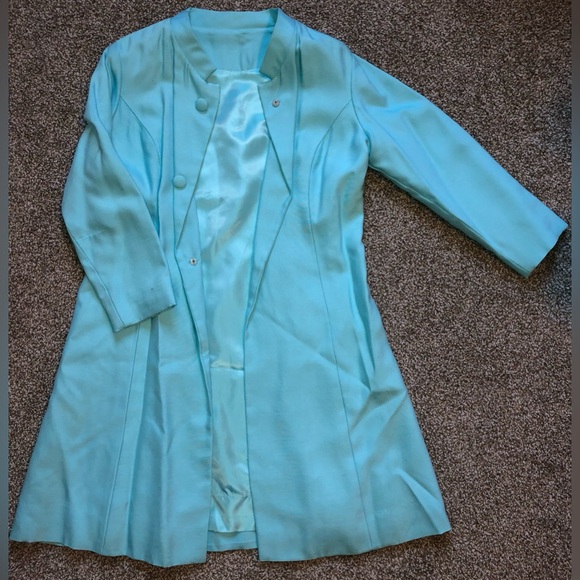 Handmade Vintage Teal Dress with Matching Jacket size M/L - Picture 3 of 4